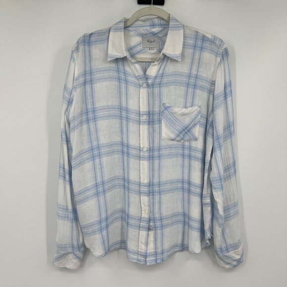 RAILS Charli Linen Blend Shirt Pale Blue White small - Picture 1 of 14